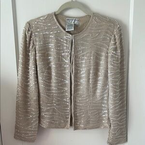 ADRIANNA PAPELL Elegant Cream Sequin topper Jacket MP GLAM Event dressy wedding